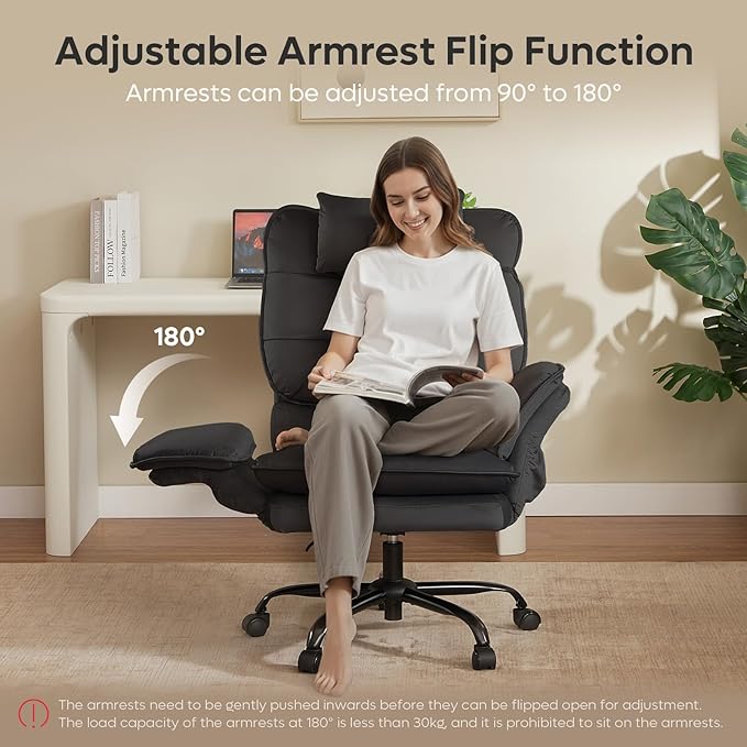 Bestier Criss Cross Chair with Flip-Up Armrests and Headrest, 135° Reclining Swivel Executive Chair with Side Pockets, Big and Tall Computer Desk Chair for Home Office Bedroom, Black Velvet