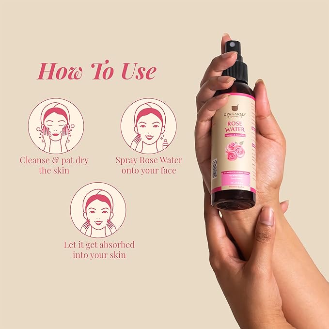 UPAKARMA Ayurveda Premium, Pure and Natural Rose Water Spray for Face, Gulab Jal - 4.05 fl. Oz/ 120ml- Pack of 1