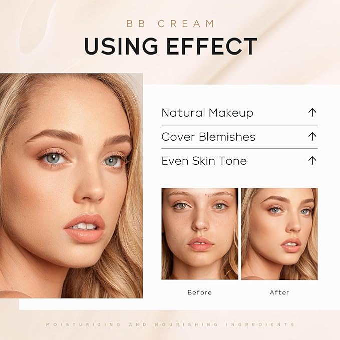 Hydrating BB Cream, Full-Coverage Foundation & Concealer Face Moisturizer for Women Beauty Skin, Even Skin Tone, Oil Control & Cover Flaws, Natural Finish for All Skin Types (Tan 320)