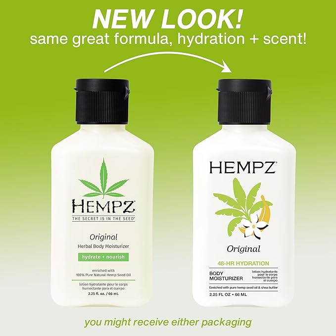 HEMPZ Mini Original Body Lotion, Floral & Banana Scent, Daily Moisturizing Cream, Shea Butter Hand and Body Moisturizer, Skin Care Products, Hydrating Hemp Seed Oil, Mini, 2.25 oz.