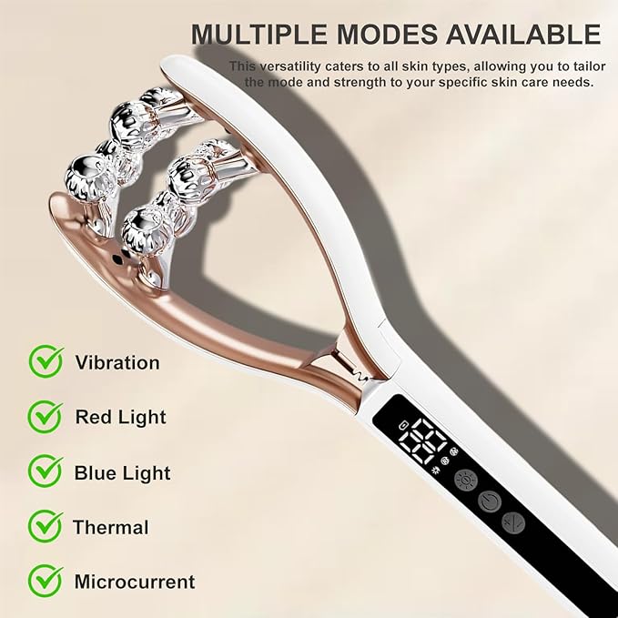 Facial Massager with 3D Roller,Lymphatic Drainage Tool for Face,Arm,Leg and Neck massage - Lymphatic Contour Face Brush Lift & Double Chin Reducer (Pearl white)