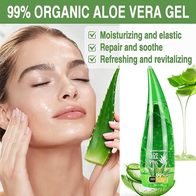 99% Organic Aloe Vera Gel, Deep Moisturizing & Soothing Aloe Vera Lotion for Face, Body & After Sun Care, Non-Sticky & Cooling(260ml)