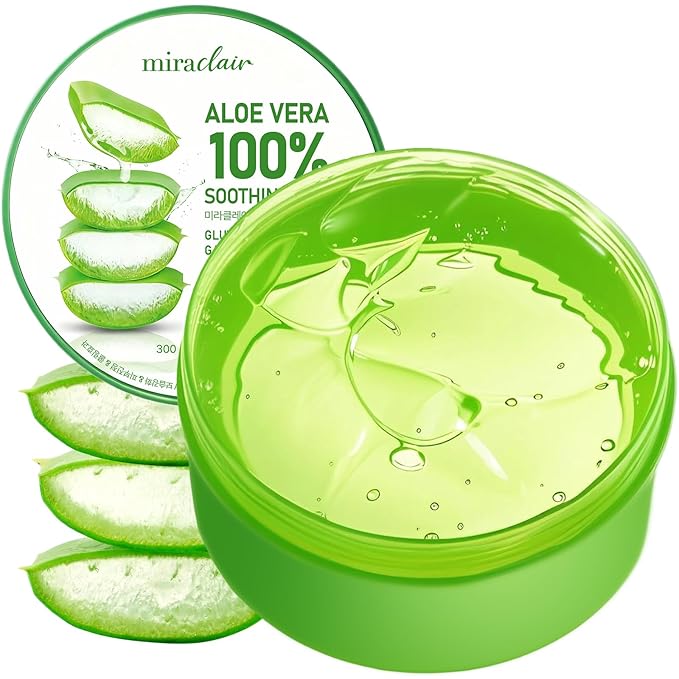 Aloe Vera Gel for Face, Skin, Hair & Sunburn Relief, Aloe Vera for Burns, Made with 100% Pure Aloe Gel for All Skin Types Made in Korea. 300ml (10.1fl.oz) (1)