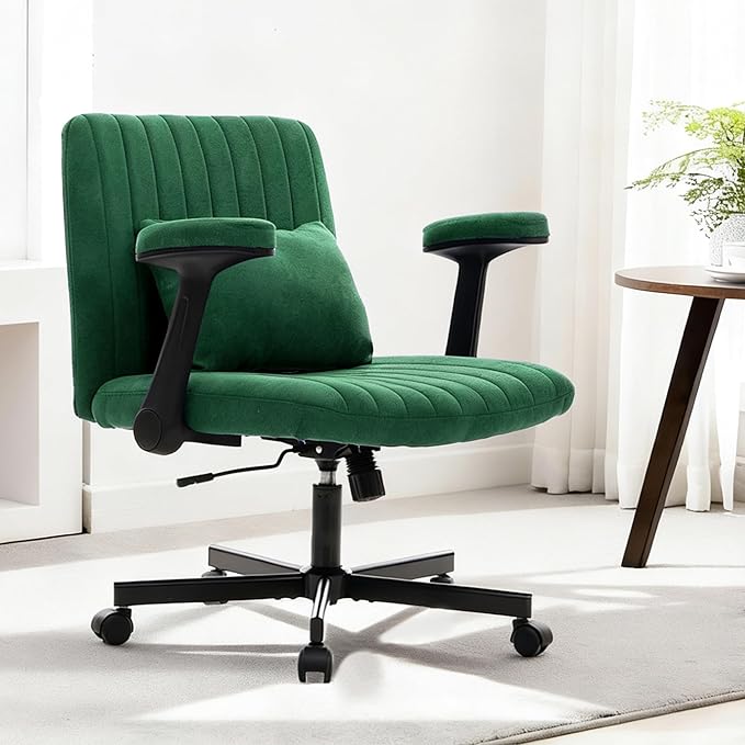 Criss Cross Chair with Armrest,Cross Legged Chair with Wheels,Adjustable Reclining Office Chair - Modern for Home Office, Meditation & Creative Work (Green)
