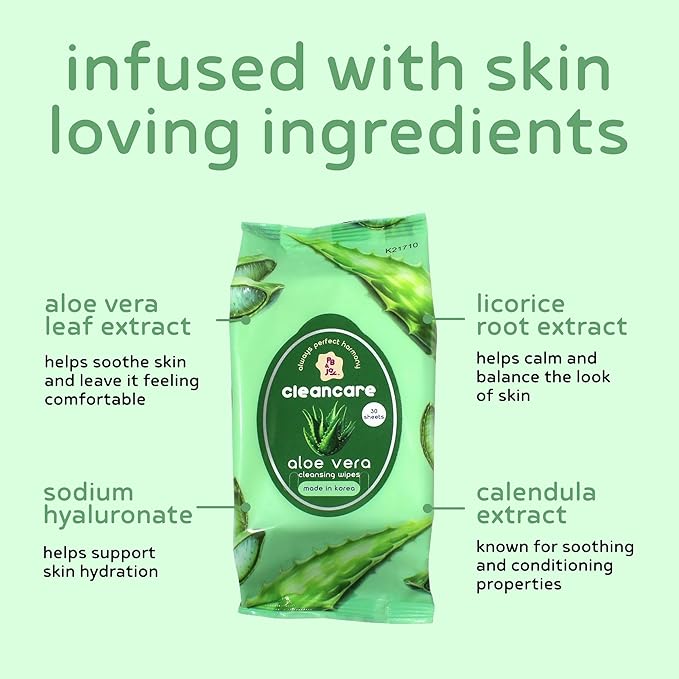 PB & JAY Cleancare Cleansing Wipes – 30 Count – Makeup Remover for Cooling Hydration & Skin Comfort – Hydrating Korean Face Wipes for Sensitive Skin (Aloe Vera)