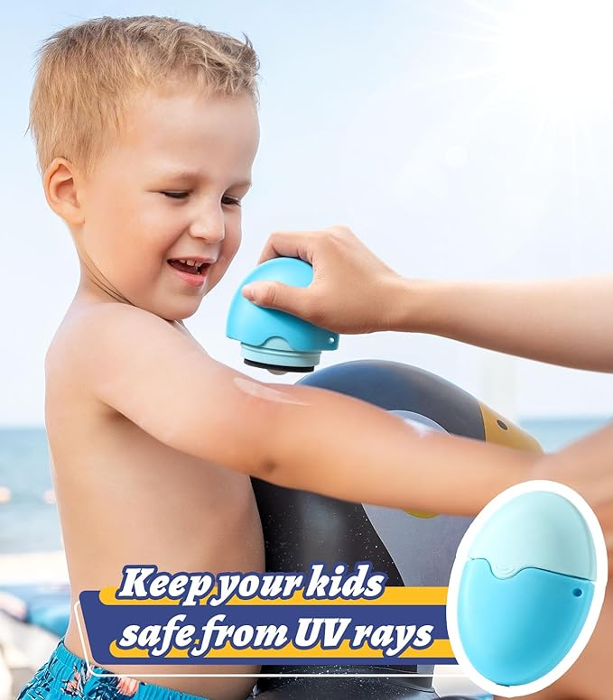 Sunscreen Applicator for Kids, Adults & Families - BPA Free & Refillable, Travel & Ourdoor Sunblock Buddy Brush Set with Protective Caps, Sun Lotion Applicator Sun Cream Brush (Blue)