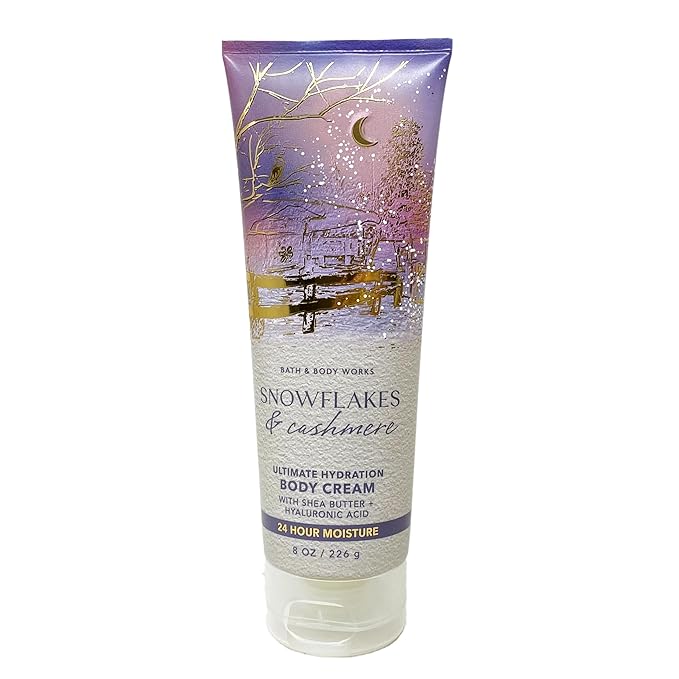 Bath & Body Works Snowflakes & Cashmere 3 Pack Ultimate Hydration Body Cream Bundle with a Himalayan Salts Springs Bar Soap - Full Size