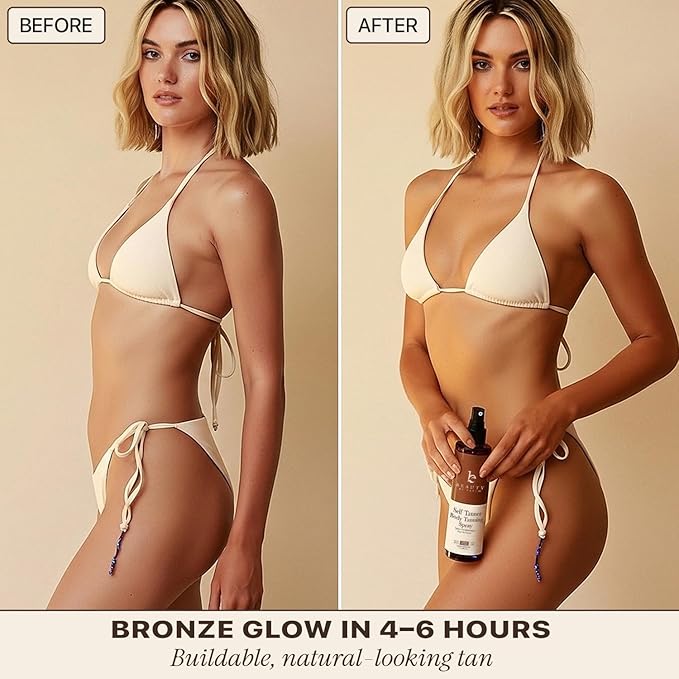Self Tanner Spray - USA Made with Natural & Organic Ingredients, Fast Drying Spray Tan for Pale Skin, Non Toxic Gradual Tanning Spray, Sunless Tanning Water for Women & Men, Medium to Dark