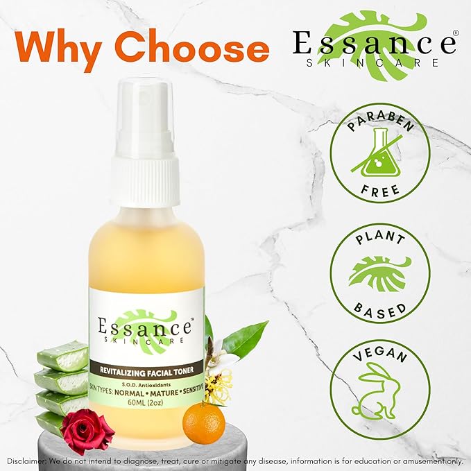 Essance Facial Toner for Women & Men – 2 oz | Rose, Orange Blossom Face Toners | Aloe Juice Face Mist | Vegan Daily Skin Care & Travel Essentials For Women, Men