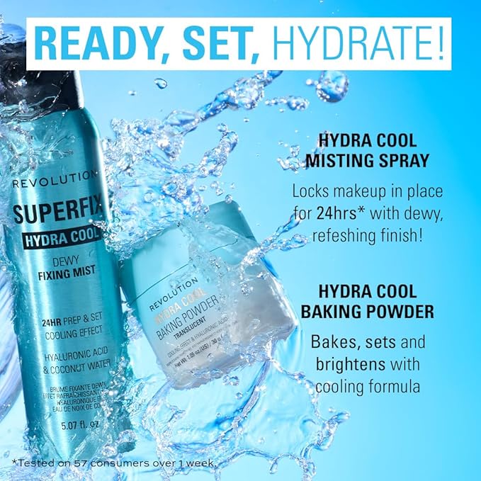 Revolution, Superfix Hydra Cool Prep + Fix Continuous Fixing Mist, Hydrating Face Spray for Makeup, Infused with Aloe Vera, Vegan & Cruelty Free, 5.7 oz