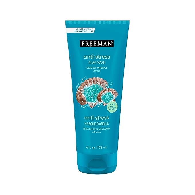 Freeman Anti-Stress Clay Mask, Dead Sea Mineral Face Mask, Lavender & Sea Salt Balance & Calm Skin, Unclog Pores, Facial Mask For All Skin Types, No Harsh Chemicals, 6 fl. oz./175 ml Tube, 1 Count