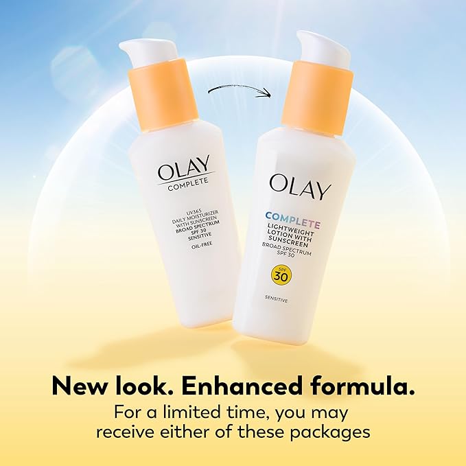 Olay Face Moisturizer, Complete with Sunscreen SPF 30, Fragrance-Free for Sensistive Skin, Broad Spectrum Sun Protection, Long-Lasting Hydration, Non-Comedogenic - Vitamin E & Aloe - 2.5 Oz - 4 Pack