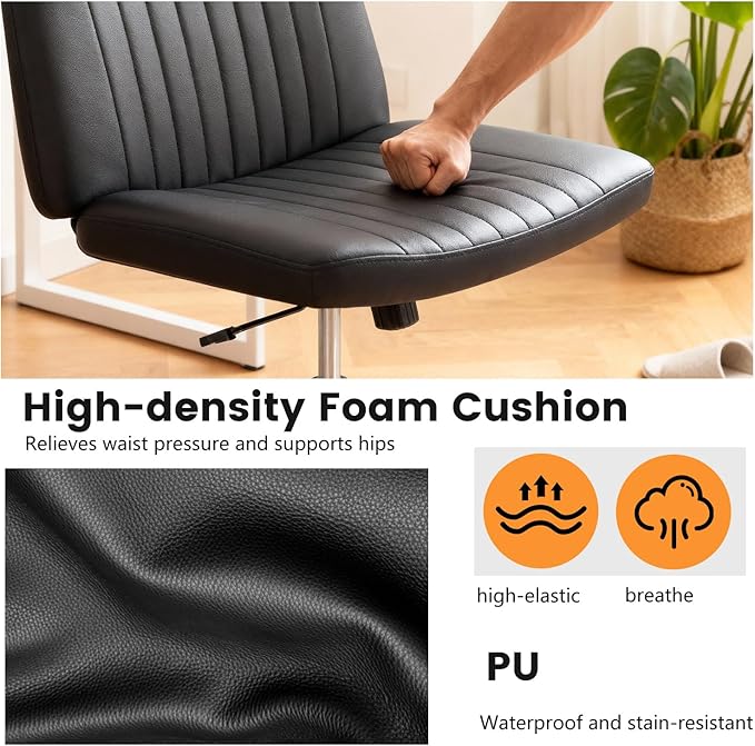 FDW Criss Cross Chair with Wheels Cross Legged Office Desk Modern Swivel Height Adjustable Wide Seat Computer Task Vanity Chair Comfy Fabric Armless Seating for Home Office