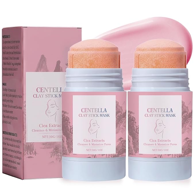 KUNAL 2 PCS Centella Clay Mask Stick,Pink Poremizing Clay Stick Mask,Oil Control Moisturizing & Soothing Cleansing Facial Mask for All Skin Types