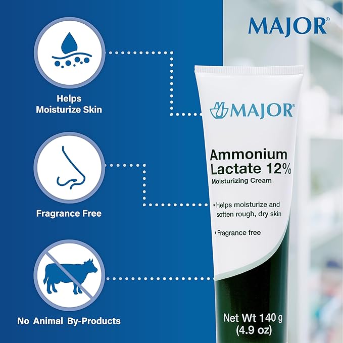 Major Ammonium Lactate 12% Moisturizing Cream - Lactic Acid Cream - Helps Hydrate, Soften, and Exfoliate Rough, Dry Skin - Fragrance-Free - 4.9 Oz. (2 Pack)