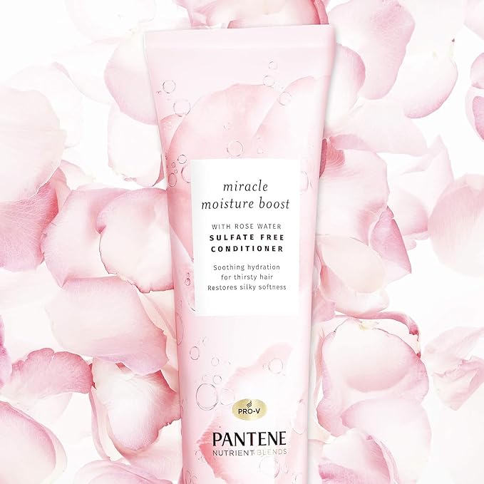 Pantene Nutrient Blends Miracle Moisture Boost Rose Water Conditioner for Dry Hair, Sulfate Free, 8 Fl Oz (Pack of 2)