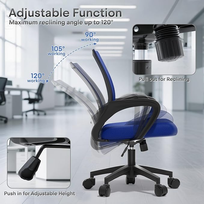 Ergonomic Office Chair 24P - 330Lbs, Breathable Mesh Computer Desk Chair with Lumbar Support & Armrest, Rolling Swivel Adjustable Tilt Lock for Home Office/Gaming, Bedroom Study
