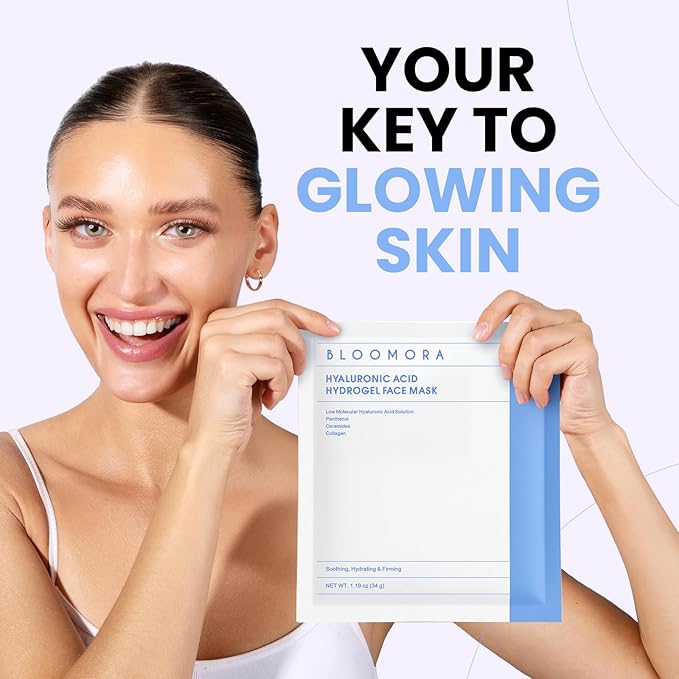 Hyaluronic Acid & Collagen Face Mask Overnight, Hydrogel Hydrating Facial Mask, Moisturizing & Tightening Low Molecular Solution, Collagen Skincare, Face Care & Self Care for Women 34g*4ea