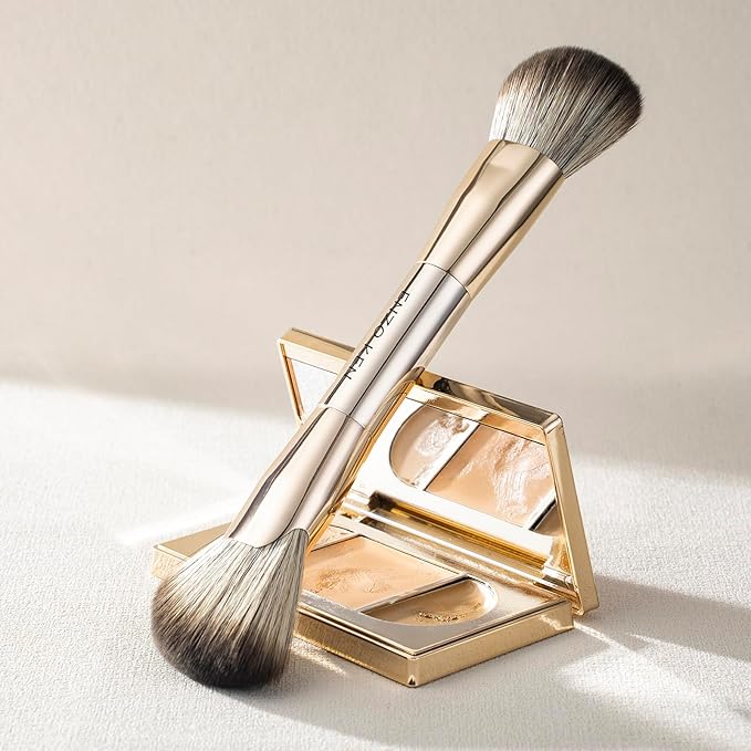 Double Ended Angled Sculpting Makeup Brush, Double Sided Makeup Brush for Highlighting, Highlighter Brushes, Face Sculpt Contour Brush Gold, Sculpting Brush for Cheeks, Nose - 124A
