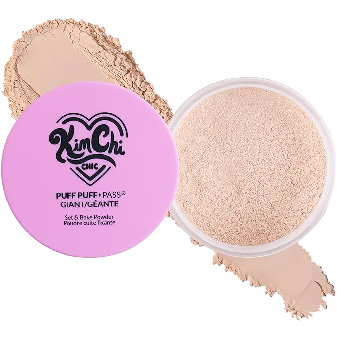KimChiChic Beauty Giant Puff Puff Pass Set & Bake Powder - Loose Setting Powder with Rice Powder & Vitamin E, Finely Milled for All Day Wear, Translucent 80g