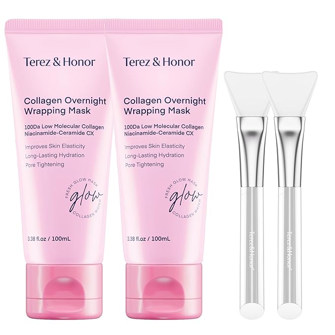 TEREZ & HONOR Collagen Night Wrapping Peel Off Mask: Korean Face Mask for Elasticity, Hydrating & Glow - 100Dalton Smallest Molecular Collagen, Dermatologist Tested, 3.4 FL OZ 2 Pcs