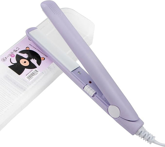 Mini Hair Straightener, 2 in 1 Mini Curling Iron Portable Travel Hair Straightener Heating Curler Hair Styling Tool for Short Hair，Home or Salon (Purple)