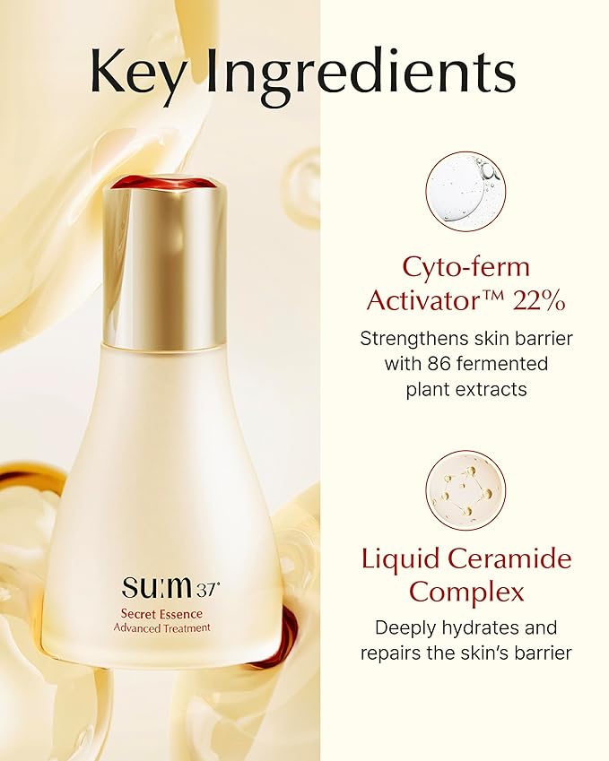 SU:M Secret Essence(1.01 fl oz) + Micro-Active Toning Water (5.07 fl oz) - Korean Skin Care, Skin Barrier Repair Hydrating Serum, Gentle Exfoliating Toner with Low-Irritation