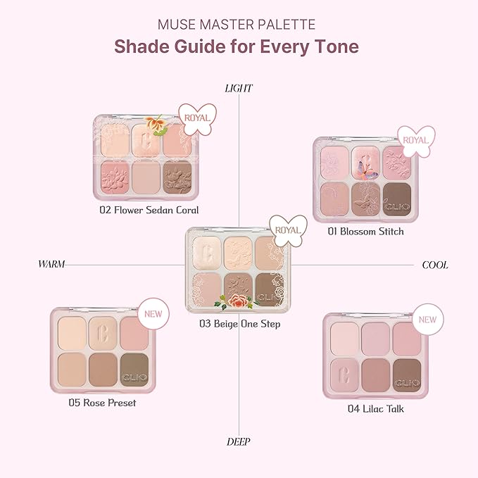 CLIO Muse Master Eyeshadow Palette, Korean Royal Heritage Edition, Soft Coral 6-Color Eyeshadow Palette with Matte Satin Shimmer, Blendable Baked Cream Powder Formula (02 FLOWER SEDAN CORAL)