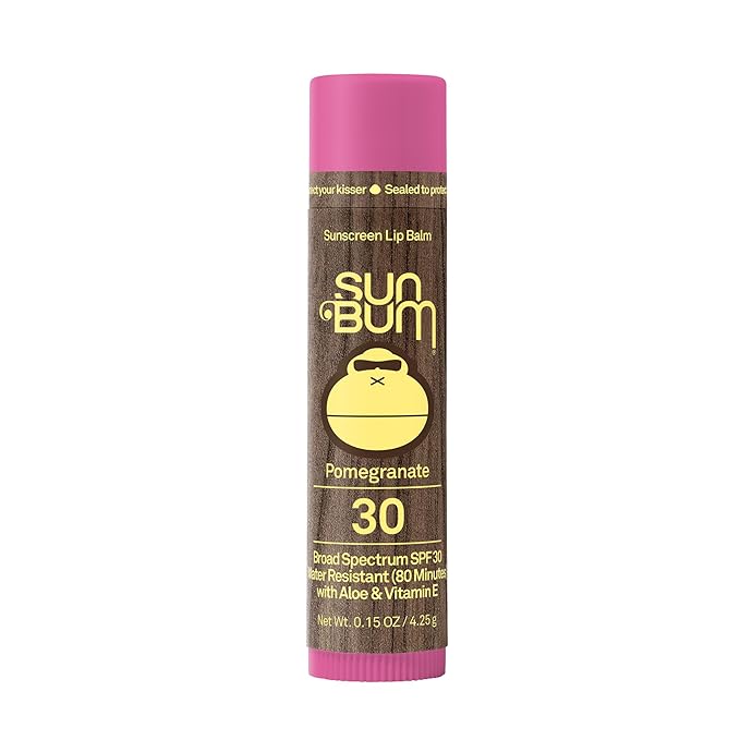 Sun Bum SPF 30 Sunscreen Pomegranate Lip Balm - Moisturizing Aloe Vera and Vitamin E - Vegan and Cruelty Free - Broad Spectrum UVA/UVB Lip Protection - 0.15 oz Stick
