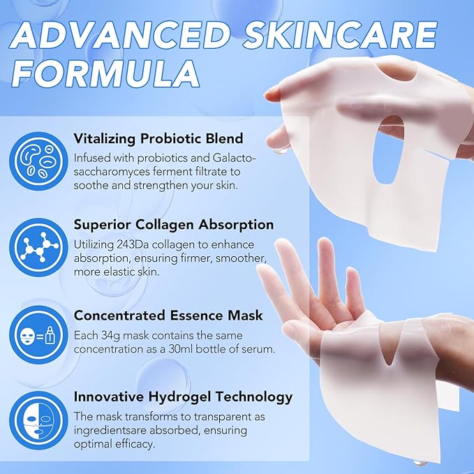 Collagen Face Mask,Collagen Real Deep Mask,Collagen Mask,Deep Hydrating Anti Wrinkle Lifting M-ask,Hydrogel M-asks for All Skin Types 34g*4ea