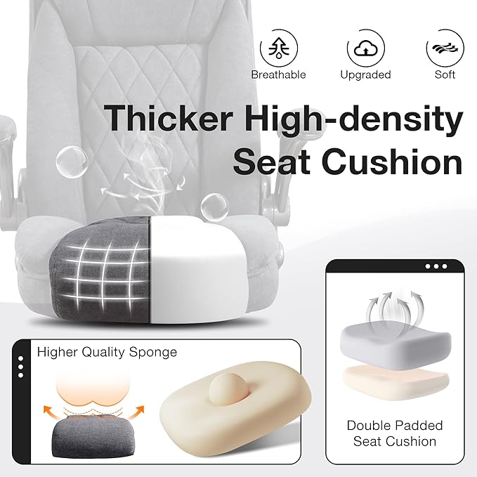 Big and Tall Fabric Office Chair 400lbs High Back Executive Computer Desk Chair with Flip Up Armrest, Breathable Fabric Adjustable Height Ergonomic Home Office Heavy Duty
