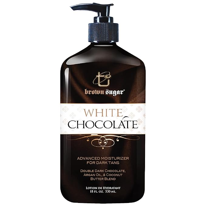 Brown Sugar White Chocolate Tan Extender & Moisturizer for Dark Tans, Moisturizing Lotion for All-Day Hydration & Glow with Dark Chocolate, Argan Oil & Coconut Butter Blend, 18 Fl Oz