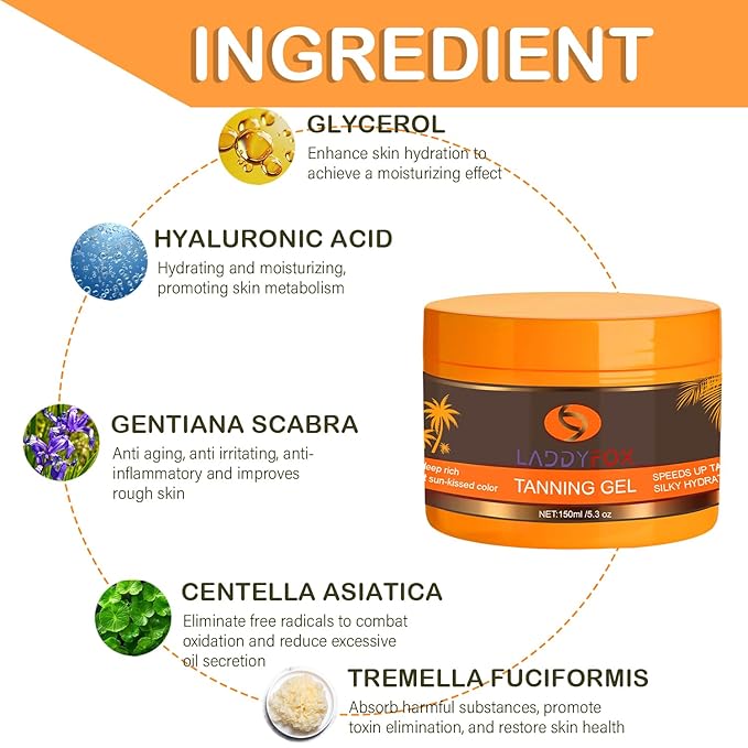 Intensive Tanning Gel,Natural Tanning Accelerator Cream, Luxury Tan Enhancer for Sunbeds and Outdoor Sun,Brown Tanning Gel,Moisture and Hydration -5.3 oz