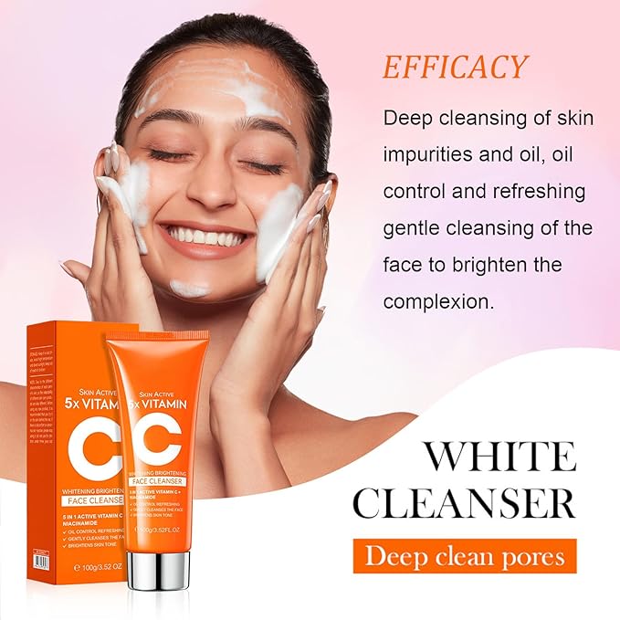 5X Vitamin C Face Cleanser 100g with Niacinamide & Hyaluronic Acid - Gentle Pore Refining Daily Wash for Oily, Dull Skin | Oil Balancing, Radiant Hydrated Complexion, Gift for Women
