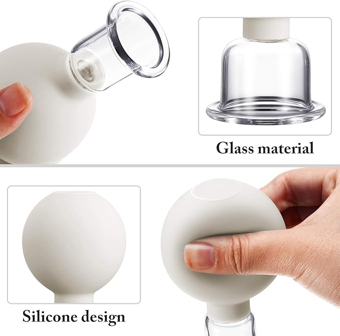 Nuanchu 2 Pieces Facial Cupping Set, Glass Cupping Cups Glass Silicone Cups Vacuum Suction for Face Skin Back Shoulder Muscle(1 Inch and 0.4 Inch Diameter,White)