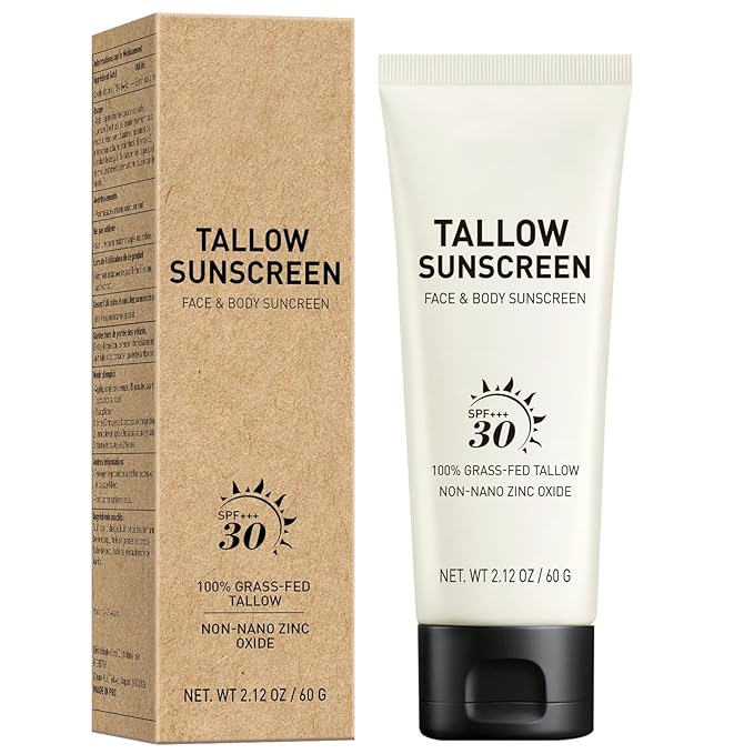 Beef Tallow Mineral Sunscreen SPF with Zinc Oxide – Natural Face & Body Sunblock, Non-Greasy Daily Sun Protection, Travel Size 2 oz