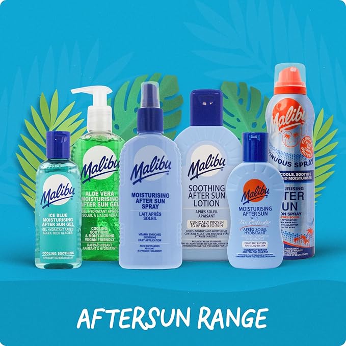 Malibu After Sun Gel 3.4 fl oz – Cooling, Soothing Aloe Vera Gel for Sunburn Relief – Ice Blue Moisturizer – Hydrating, Non-Greasy, Fast Absorbing After Sun Skincare for Face & Body