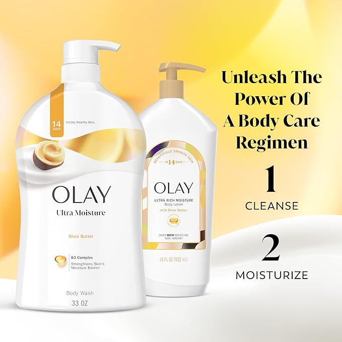 Olay Body Wash for Women, Ultra Moisture, 24/7 Moisture Barrier Repair, Hydrating Formula for Visibly Healthy Soft Skin, Vitamin B3 & Hyaluronic Blend, For All Skin Types, Shea Butter Scent, 35 fl oz