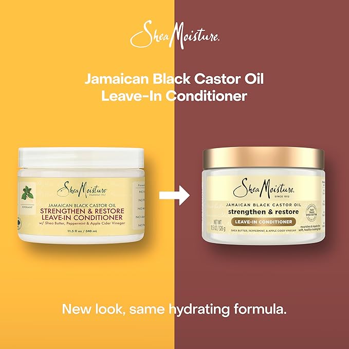 SheaMoisture Jamaican Black Castor Oil Leave In Conditioner 100% Pure Jamaican Black Castor Oil For Damaged Hair to Soften and Detangle Hair 11.5 oz