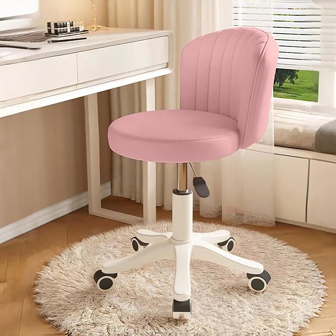 Small Round Rolling Desk Chair Armless Comfy Vanity Computer Chair Height Adjustable Swivel Work Spa Chair