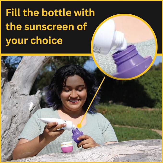 Sunscreen Applicator - Refillable Roll On for Kids & Adults Mess-Free Sunscreen Roller & Sponge Dispenser Portable Sun Protection, Ideal for Travel & Outdoor Use (Purple Pink 2 pack)