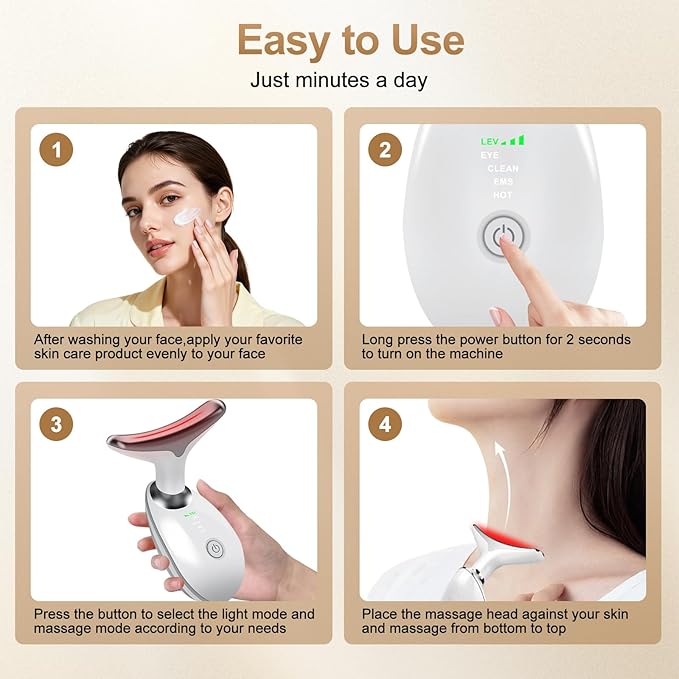 Facial Massager, 7 Color Face and Neck Massager for Skin Care at Home, Portable Beauty Skin Care Tools, White