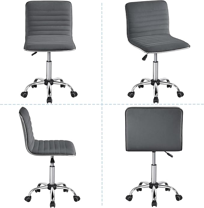 Yaheetech Velvet Low Back Armless Ribbed Office Chair Height Adjustable Swivel Task Chair Dark Gray