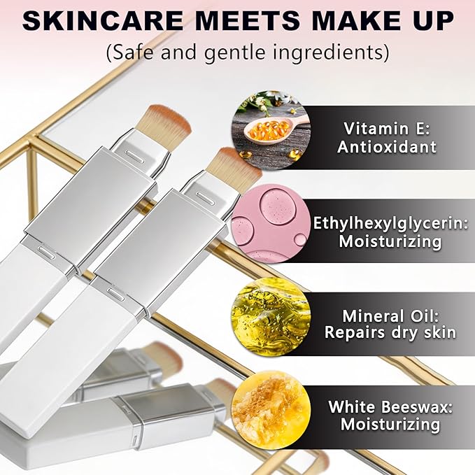 2pcs Blanc Cover Stick, Blanc Cover Cream Stick V White, Dual-Ended Full Coverage Color-Changing Korean Foundation V Sticks with Brush, Makeup Base for Flawless Look (Ivory White & Natural Color)