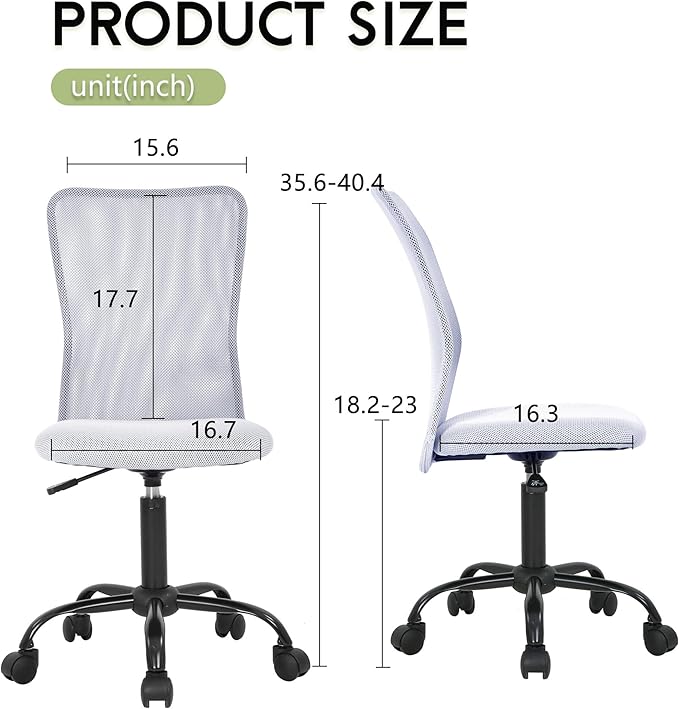 BestOffice Ergonomic Office Chair Desk Chair Mesh Computer Chair Armless Back Support Modern Executive Rolling Swivel Chair with Lumbar Support (White)
