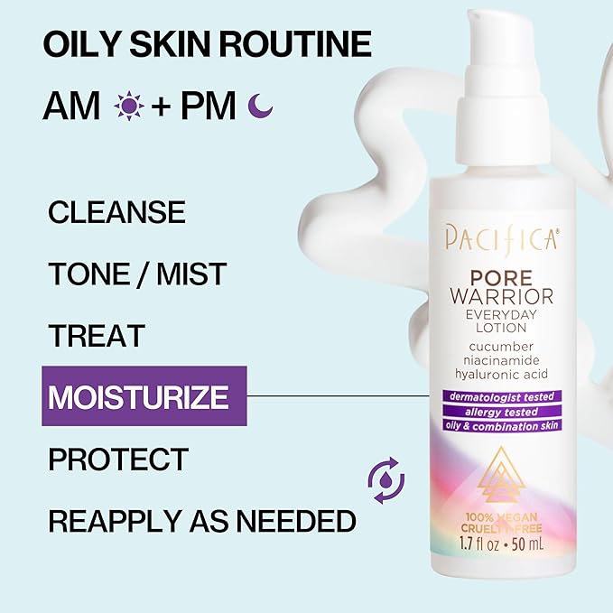 Pacifica Pore Warrior Everyday Face Lotion Acne Fighting - Niacinamide, Cucumber and Hyaluronic Acid1.7 oz