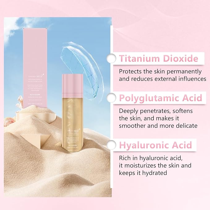 2Pcs Sunglaze Sheer Setting Mist Sunscreen SPF 50, Broad Spectrum Shimmering Face & Body Oil Mist, Hydrating Makeup-Friendly Glow Spray, Non-Greasy & Fast-Absorbing for Face & Body