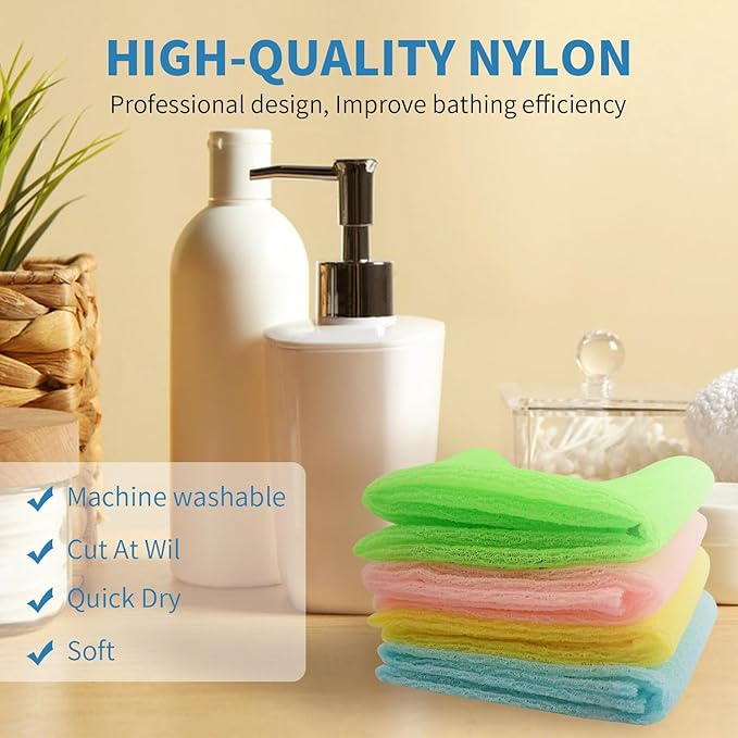 4 Pack Exfoliating Washcloths Body Scrubber Back Scrubber for Shower - Japanese Korean Style Body Scrubber Back Scrubber, Luffah Towel Net Sponge Loofah, Deep Clean Dead Skin for Smooth Skin