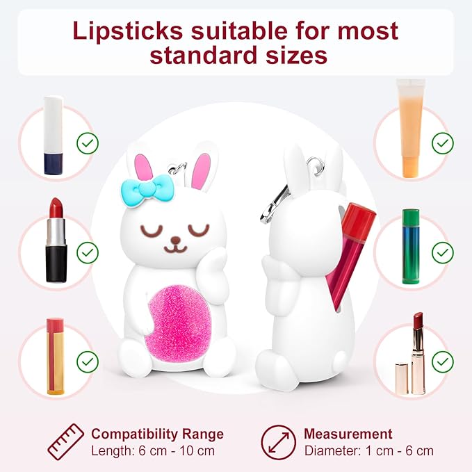 BrainKer Chapstick Holder Key Chain Cute Cartoon Design Lip Balm Holder Keychain Storage Bag Silicone Lip Gloss Holder Case