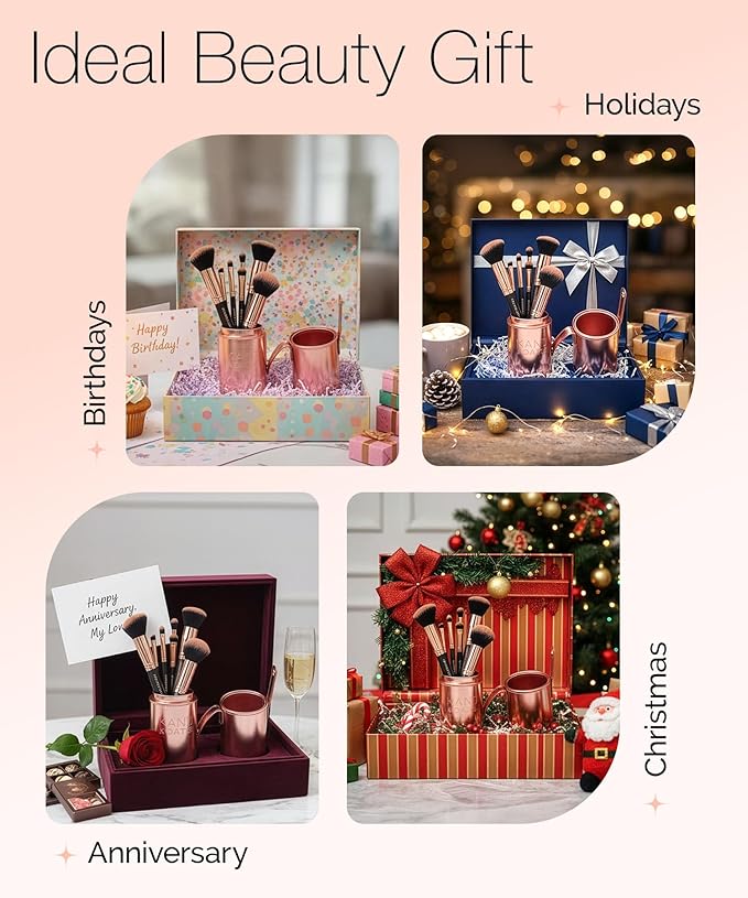 Kandi Koated Makeup Brushes Set with Faux Leather Travel Case [Rose Gold] Synthetic Makeup Brush Kit with Daily Affirmations by Kandi Burruss | Cruelty-Free | Beauty & Makeup
